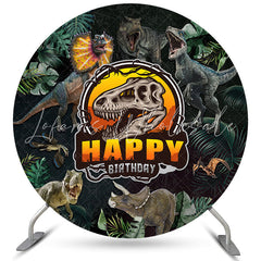 Lofaris Dinosaur Dark Grey And Orange Theme Round Birthday Backdrop