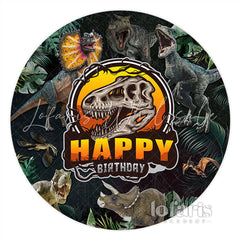 Lofaris Dinosaur Dark Grey And Orange Theme Round Birthday Backdrop