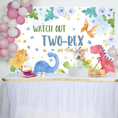 Lofaris Dinosaur Floral Eggs Heart 2nd Birthday Backdrop