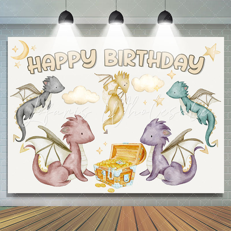 Lofaris Dinosaur Gold Coin Happy Birthday Backdrop For Boys