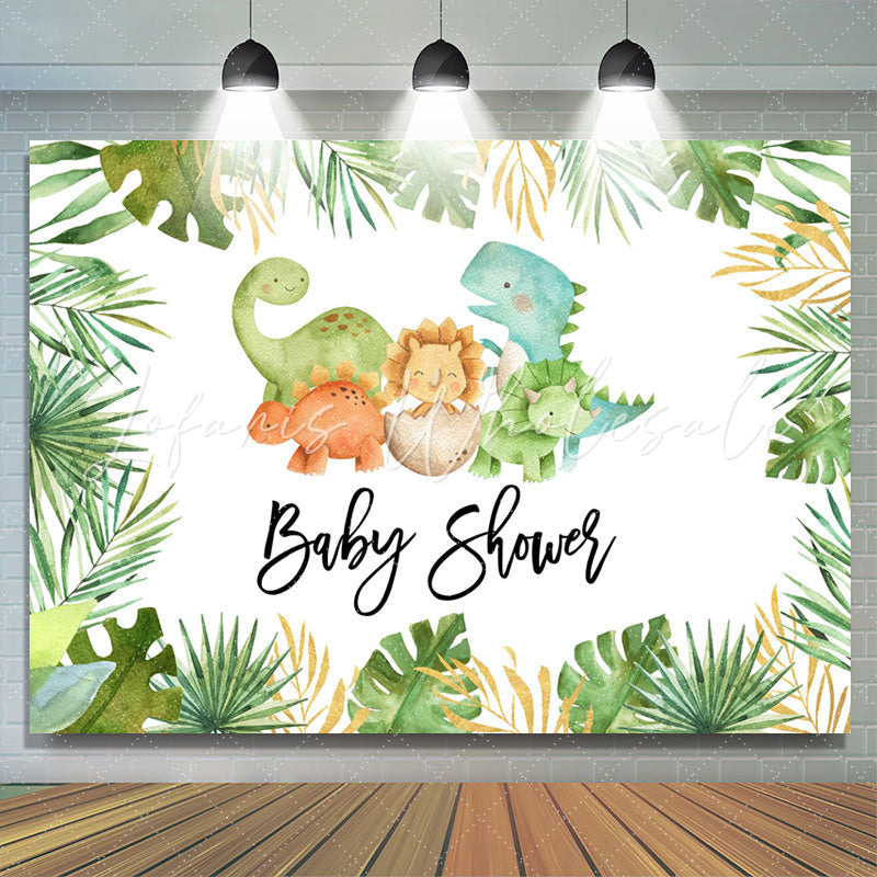 Lofaris Dinosaur Green Forest Boho Baby Shower Backdrop