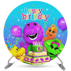 Lofaris Dinosaurs With Cake Confetti Round Happy Birthday Backdrop