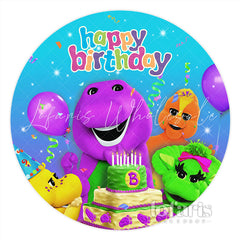 Lofaris Dinosaurs With Cake Confetti Round Happy Birthday Backdrop