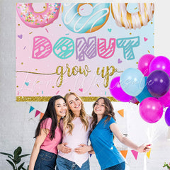 Lofaris Donut Grow Up Pink Gold Birthday Backdrop for Girls