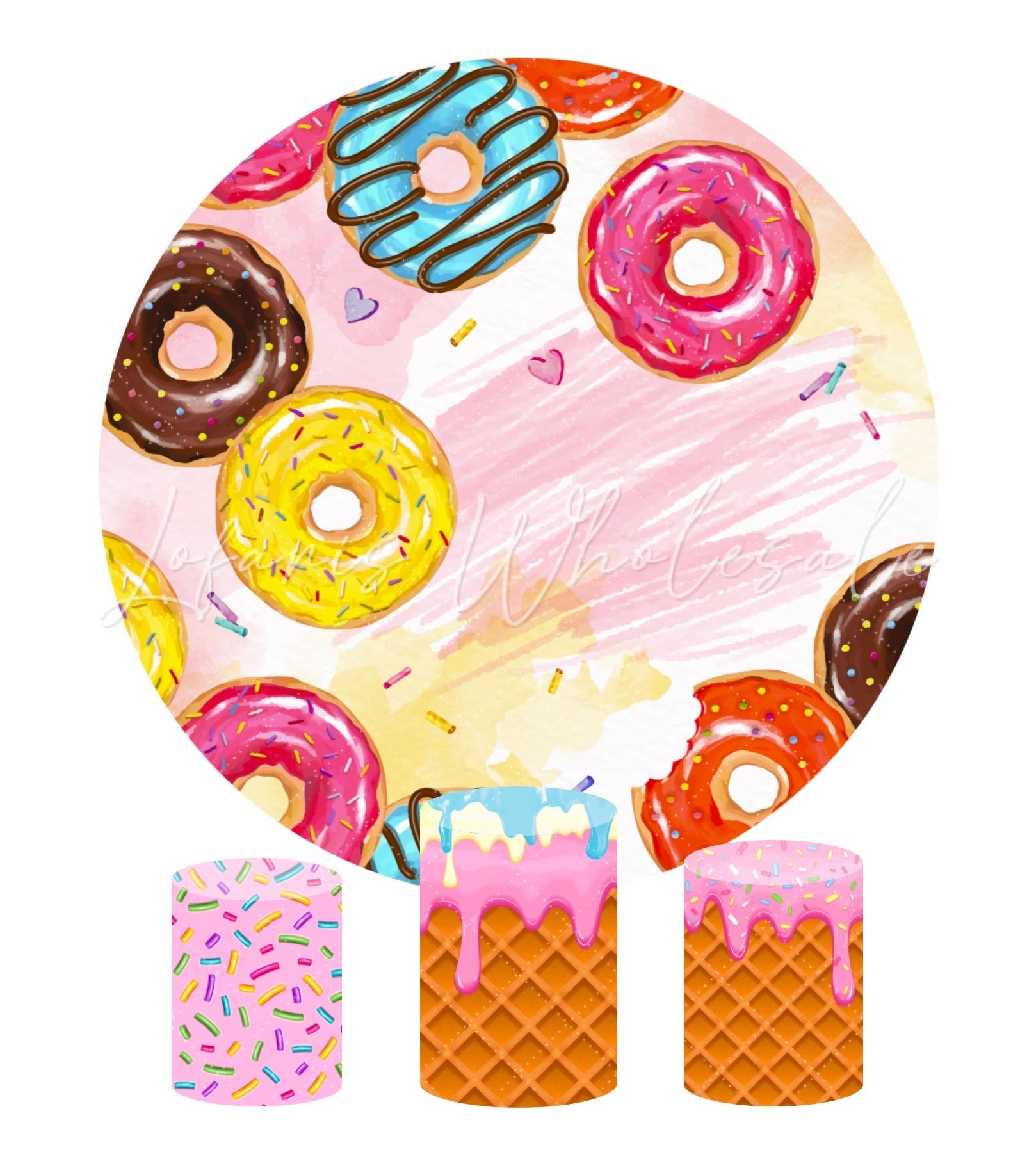 Donut Theme Birthday Baby Shower Party Round Backdrop Cover