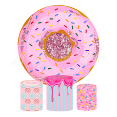 Donut Theme Birthday Baby Shower Party Round Backdrop Cover Plinth Cover