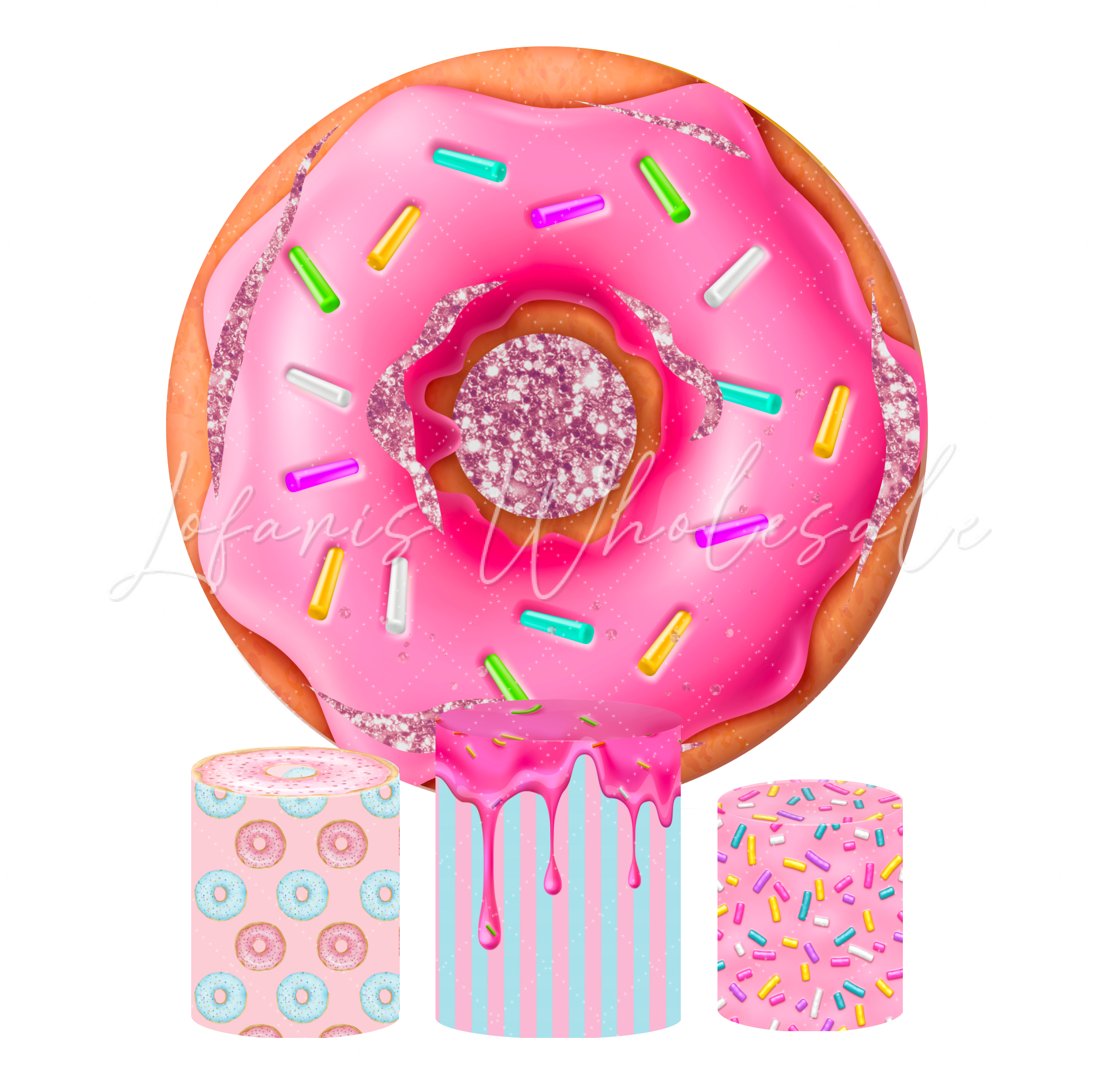 Donut Theme Birthday Baby Shower Party Round Backdrop Cover Plinth Cylinder Pedestal Cover