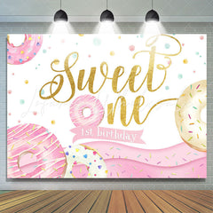 Lofaris Donut Themed Pink Golden Sweet one Birthday Backdrop