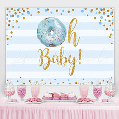 Lofaris Doughnut And Blue Stripe Baby Shower Backdrop For Boy