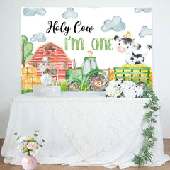 Lofaris Drawn Farm Barn Hay Holy Cow 1st Birthday Backdrop