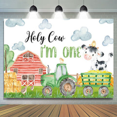 Lofaris Drawn Farm Barn Hay Holy Cow 1st Birthday Backdrop