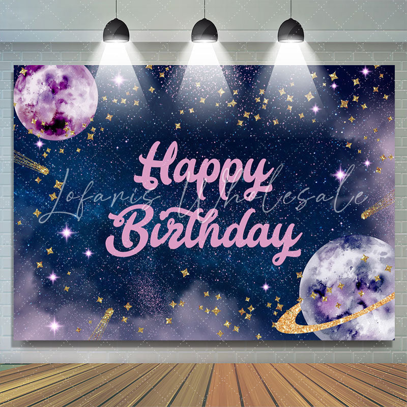 Lofaris Dreamy Planet Starry Purple Happy Birthday Backdrop