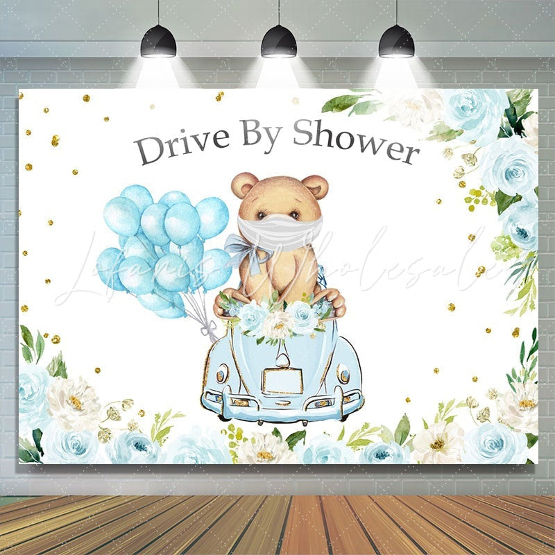 Lofaris Drive By Shower Blue Balloons Baby Backdrop