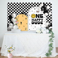 Lofaris Dude Balloon White Black Plaid 1st Birthday Backdrop