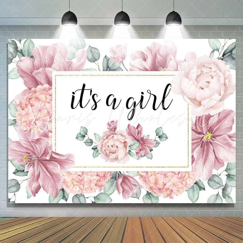 Lofaris Dusty Pink Flowers Its A Girl Baby Shower Backdrop