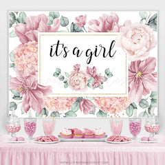 Lofaris Dusty Pink Flowers Its A Girl Baby Shower Backdrop