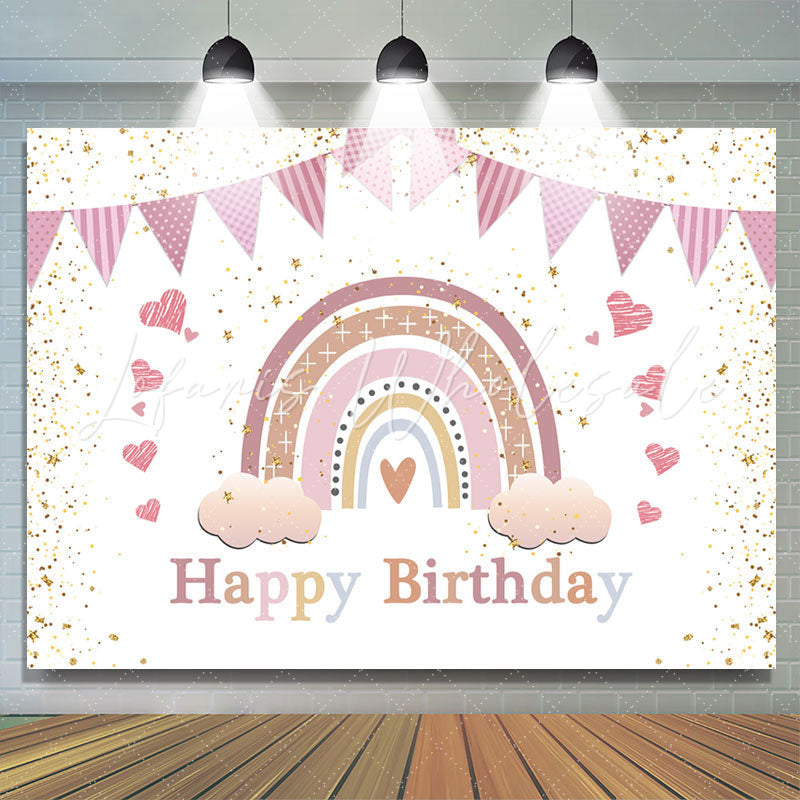 Lofaris Dusty Pink Rainbow Cloud Heart Flag Birthday Backdrop