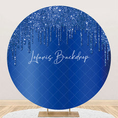 Lofaris Elegant Dark Blue Solid Color Glitter Round Backdrop