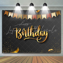 Lofaris Elegant Gold Ribbons Black Birthday Backdrop For Men