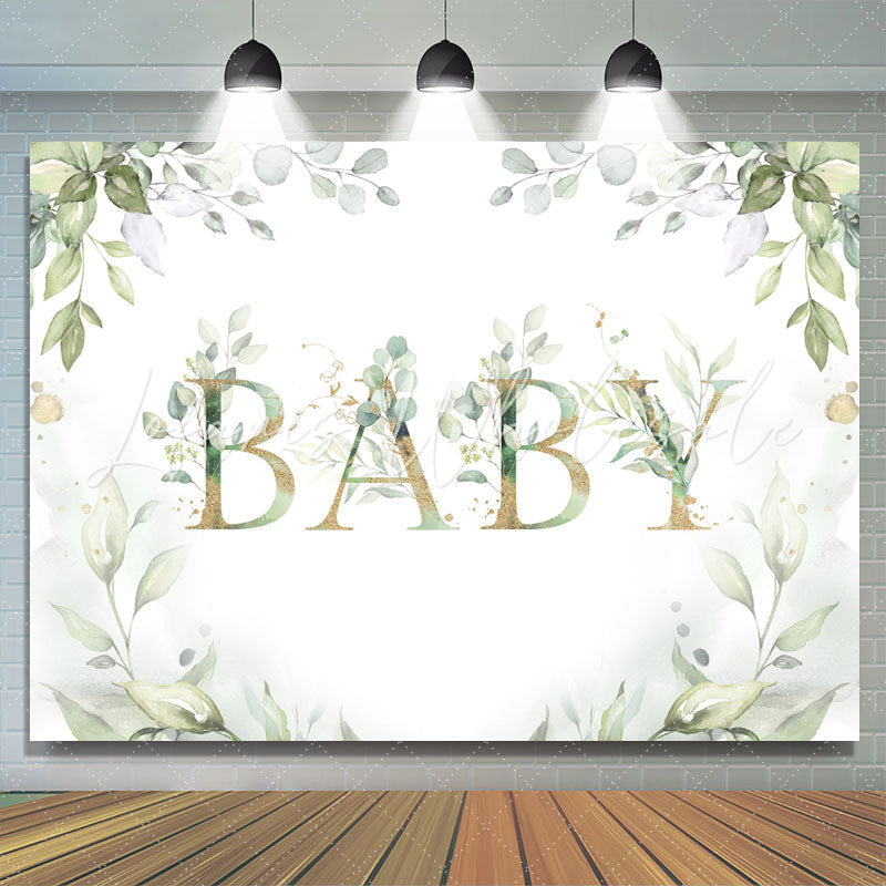 Lofaris Elegant Light Green Plant and Gold Baby Shower Backdrop