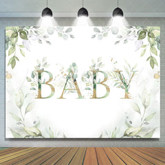 Lofaris Elegant Light Green Plant and Gold Baby Shower Backdrop