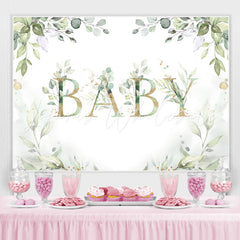 Lofaris Elegant Light Green Plant and Gold Baby Shower Backdrop