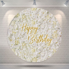 Lofaris Elegant White Floral Circle Happy Birthday Backdrop