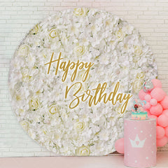 Lofaris Elegant White Floral Circle Happy Birthday Backdrop