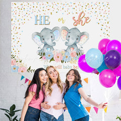 Lofaris Elephant And Floral Cute Baby Shower Backdrop