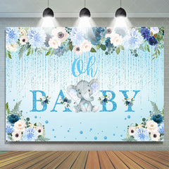 Lofaris Elephant And Flower Glitter Blue Baby Shower Backdorp