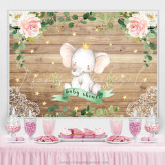 Lofaris Elephant And Flowers Star Wooden Baby Shower Backdrop