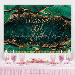 Lofaris Emerald Green Leaves Glitter 30th Birthday Backdrop