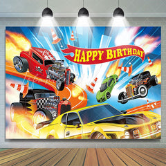 Lofaris Exciting Racing Cars Blue Birthday Party Backdrop