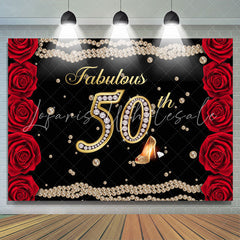 Lofaris Fabulous 50th Rose Pearls Birthday Backdrop for women