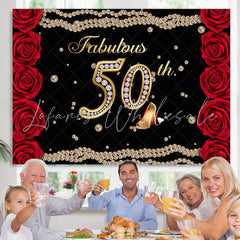 Lofaris Fabulous 50th Rose Pearls Birthday Backdrop for women