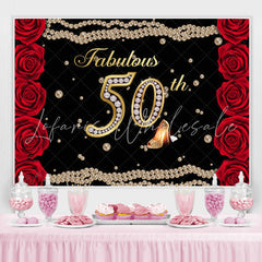 Lofaris Fabulous 50th Rose Pearls Birthday Backdrop for women