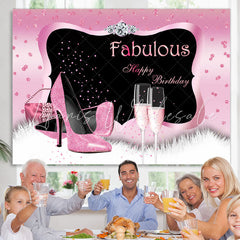 Lofaris Fabulous Pink Glitter Happu Birthday Backdrop For Woman