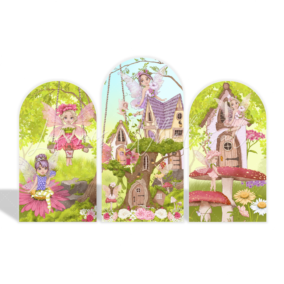 Fairy Theme Birthday Party Arch Backdrop Wall Cloth Cover