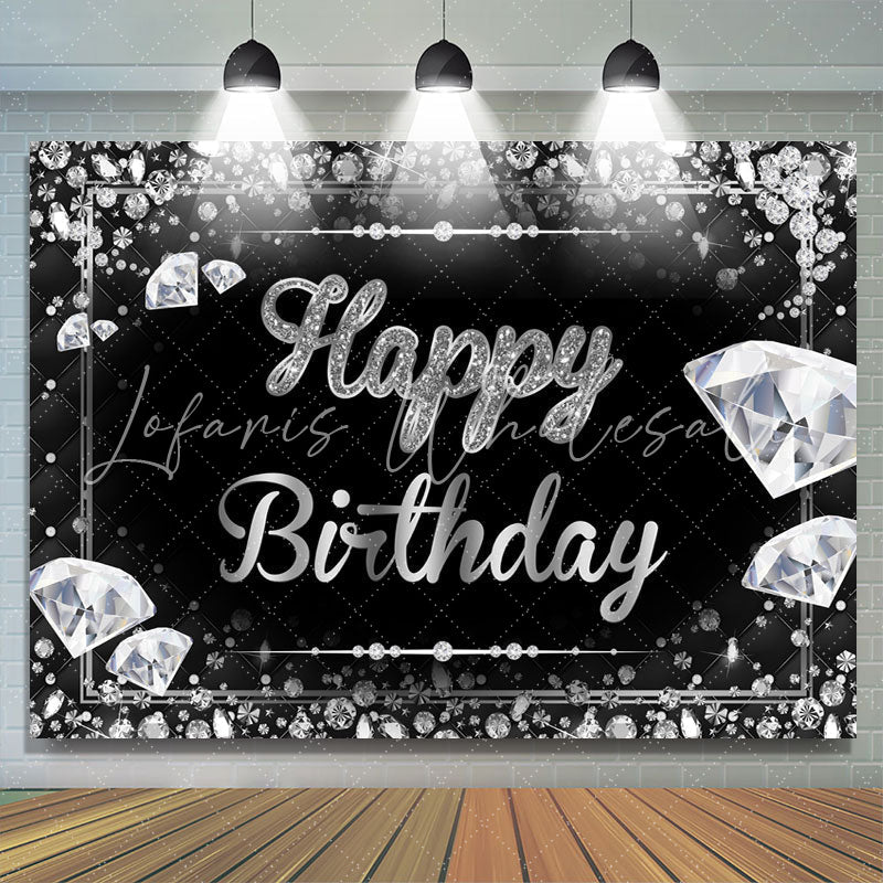 Lofaris Fancy Black and Silver Diamond Happy Birthday Backdrop