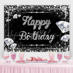 Lofaris Fancy Black and Silver Diamond Happy Birthday Backdrop