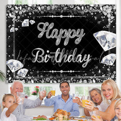 Lofaris Fancy Black and Silver Diamond Happy Birthday Backdrop