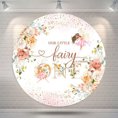 Lofaris Fariy Pink Floral Circle Happy 1st Birthday Backdrop