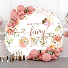 Lofaris Fariy Pink Floral Circle Happy 1st Birthday Backdrop