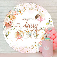 Lofaris Fariy Pink Floral Circle Happy 1st Birthday Backdrop