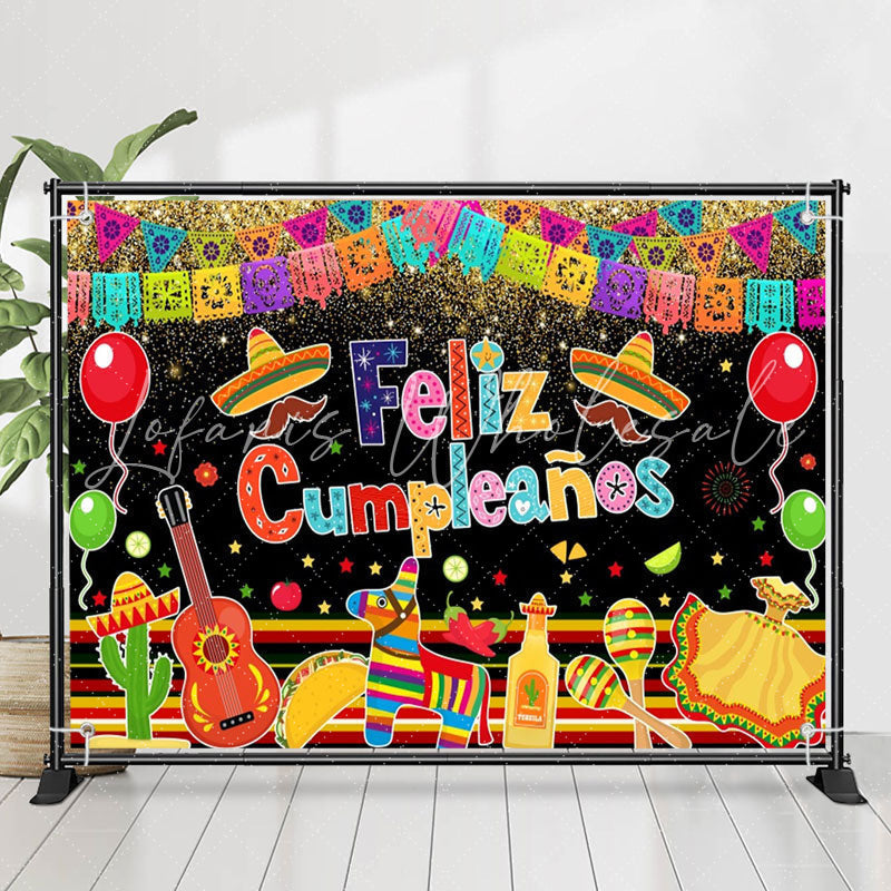 Lofaris Feliz Cumpleanos Mexican Fiesta Birthday Backdrop