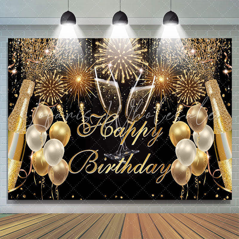 Lofaris Fiesta Glitter Golden Balloon Happy Birthday Backdrop