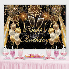 Lofaris Fiesta Glitter Golden Balloon Happy Birthday Backdrop