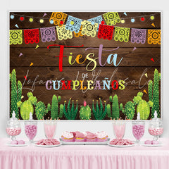 Lofaris Fiesta Lace Pattern Cactus Wooden Birthday Backdrop