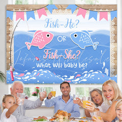 Lofaris Fish He Or She What Will Baby Be Theme Shower Backdrop