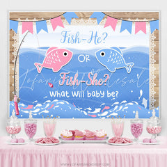 Lofaris Fish He Or She What Will Baby Be Theme Shower Backdrop